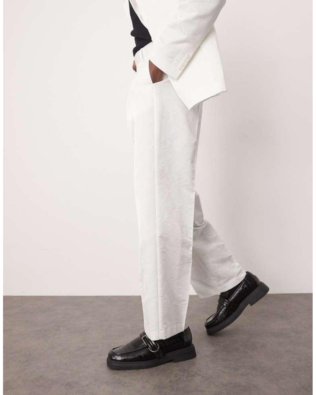 ASOS Natural Wide Leg Suit Trousers for men