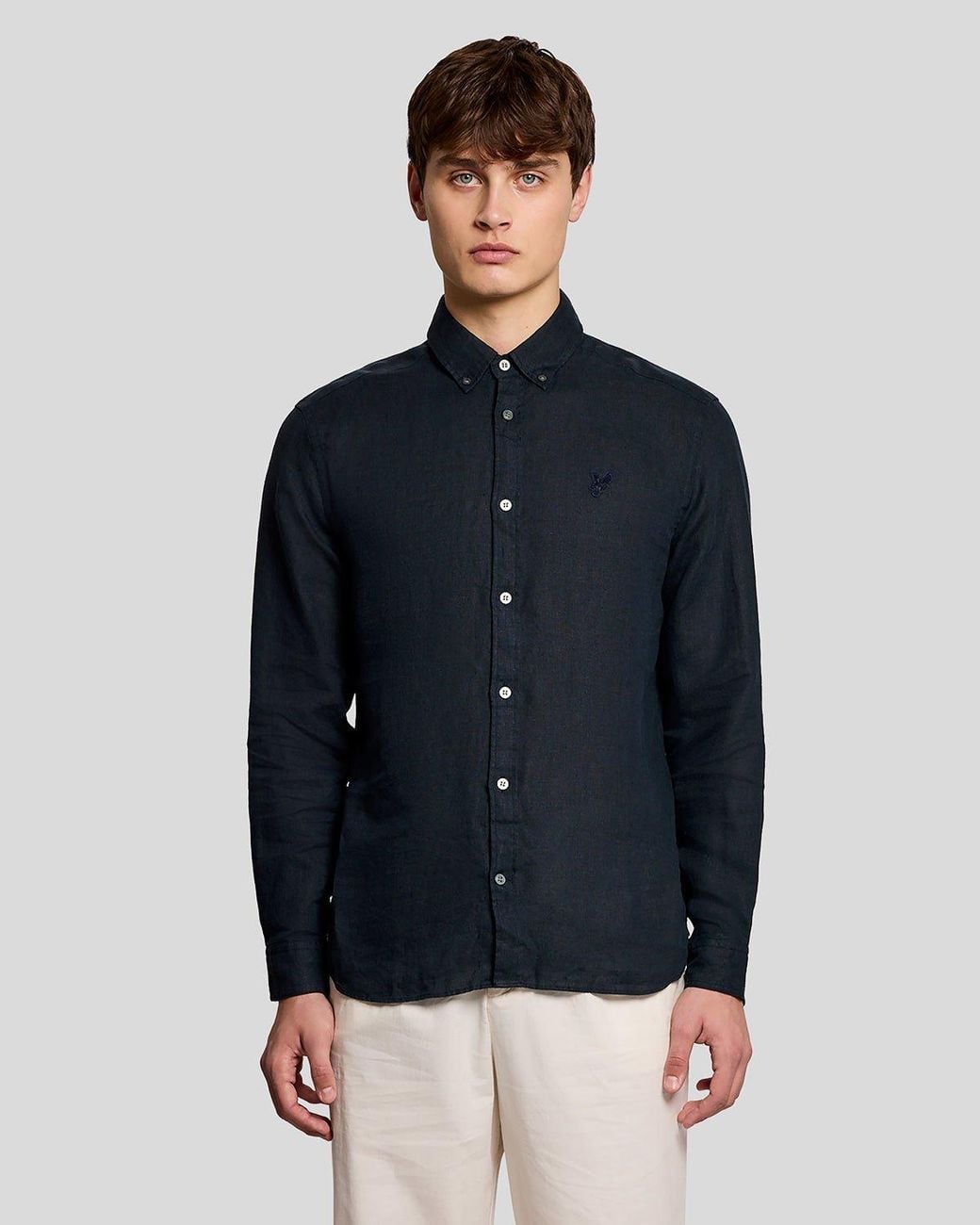 Lyle & Scott Blue Long Sleeve Linen Shirt for men