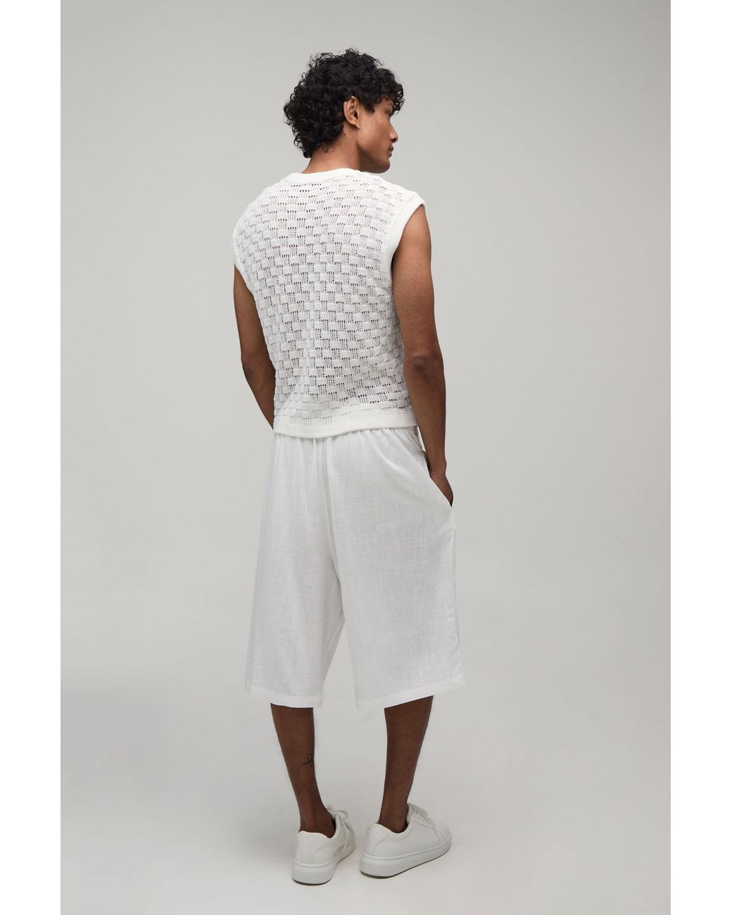 BoohooMAN White Cotton Blend Shrunken Knitted Tank for men