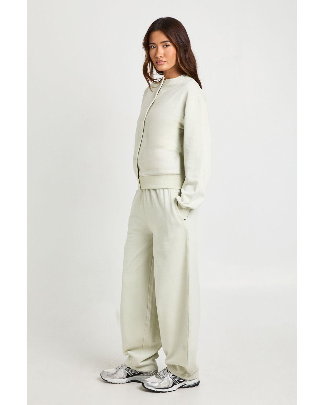 Boohoo Natural Washed Popper Bomber Sweatshirt Barrell Leg Tracksuit