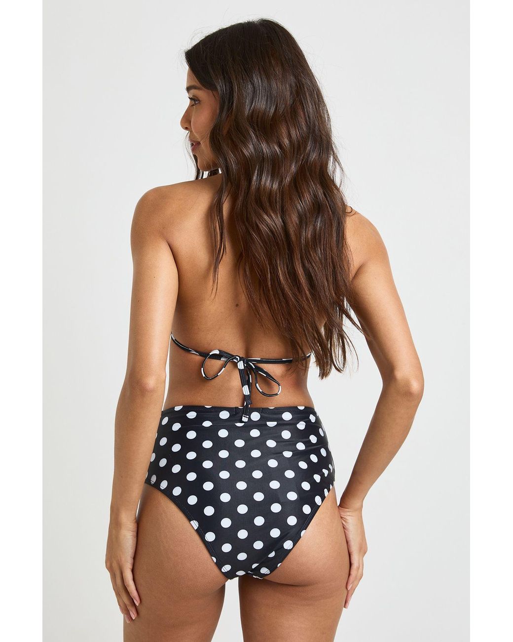 Boohoo Blue Polka Dot Tummy Control Halterneck High Waisted Bikini Set