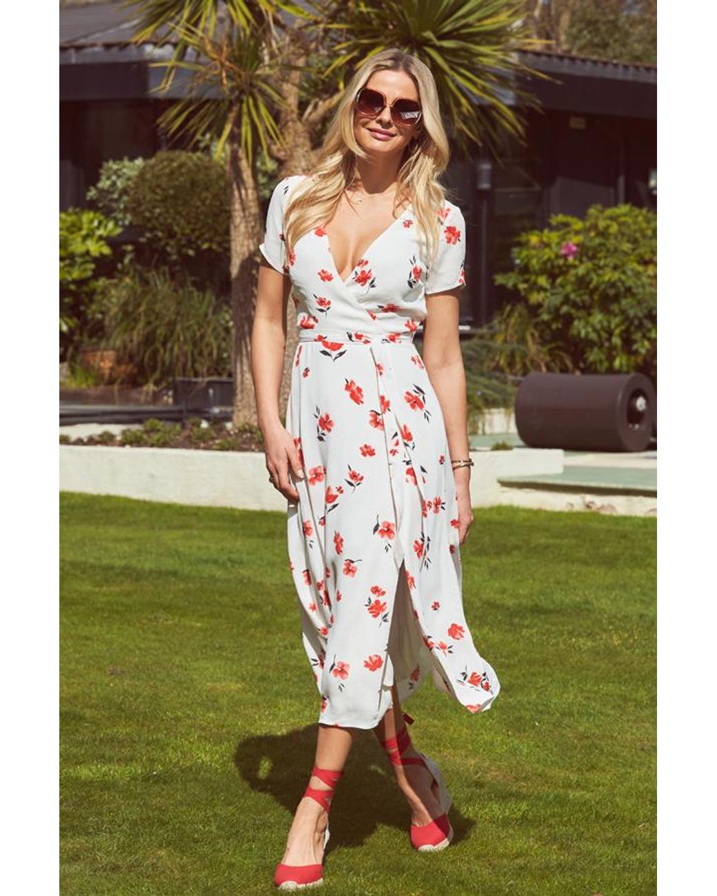 Sosandar Green Ivory & Print Split Front Wrap Maxi Dress Denim