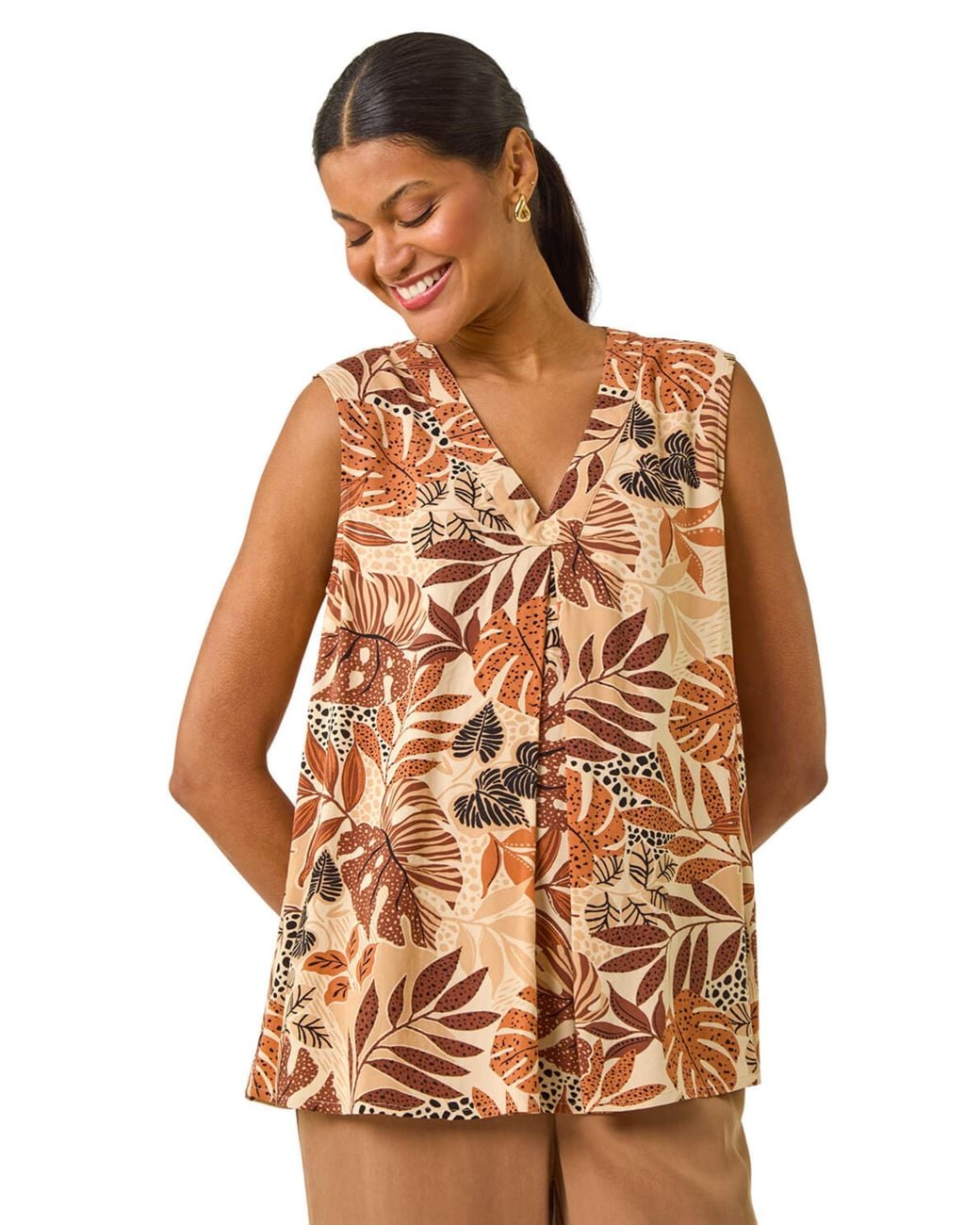 Roman Multicolor Leaf V-Neck Vest Top