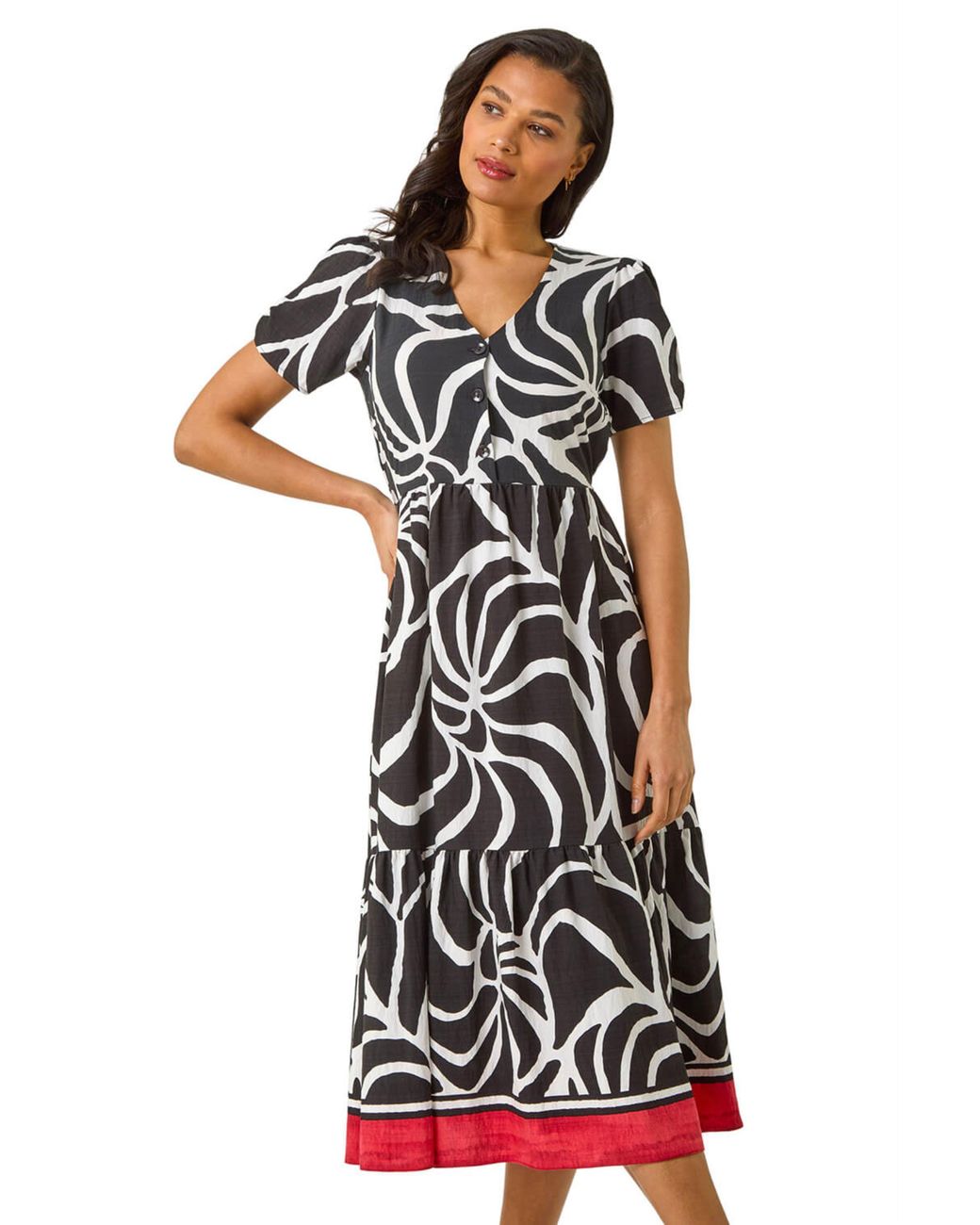 Roman White Linear Border Shirt Dress