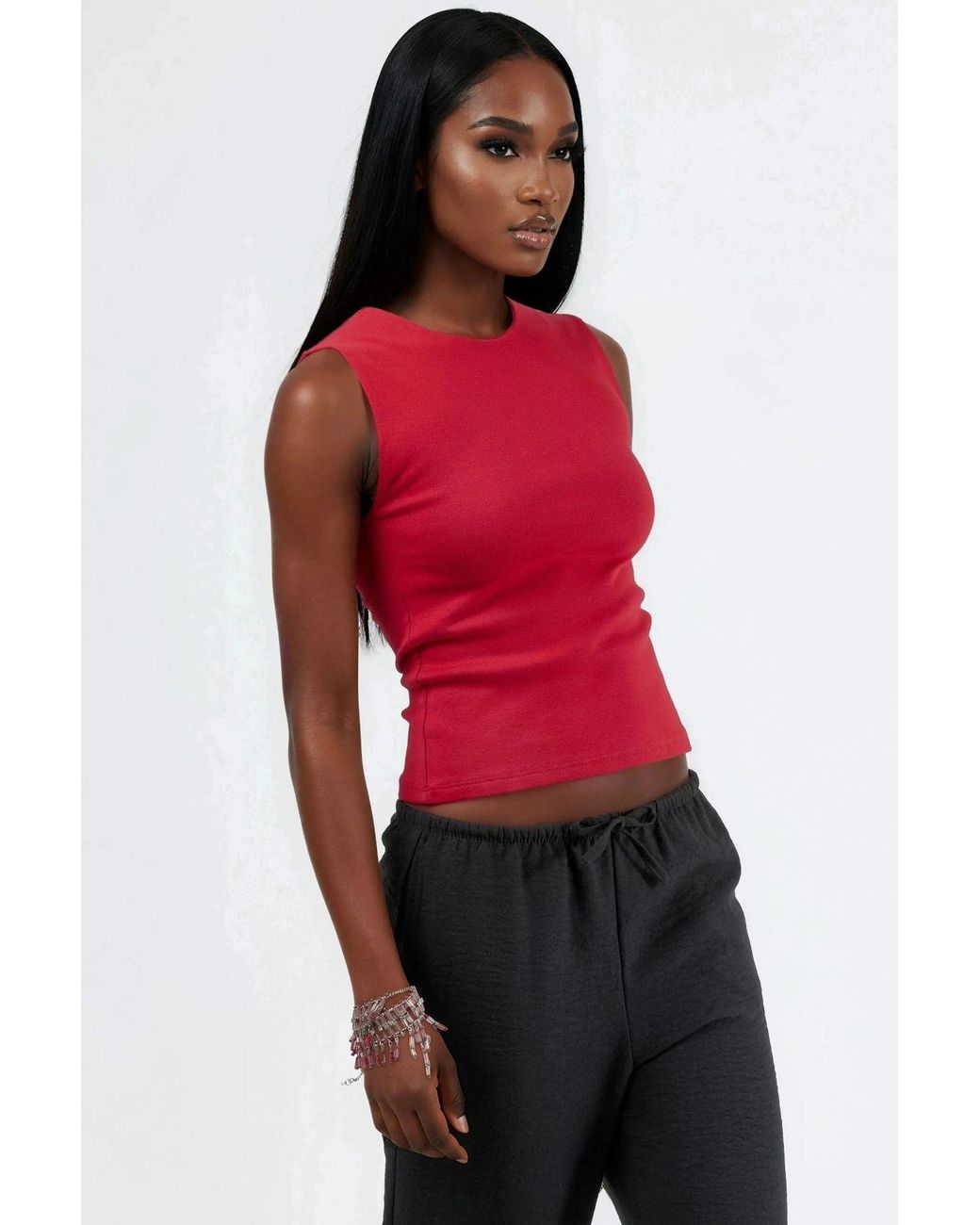 Busem Red Crew Neck Sleeveless Solid Top