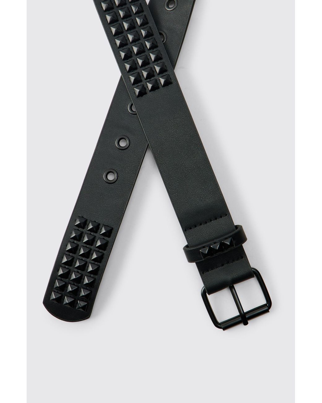 BoohooMAN Black Pu Matte Studded Belt for men