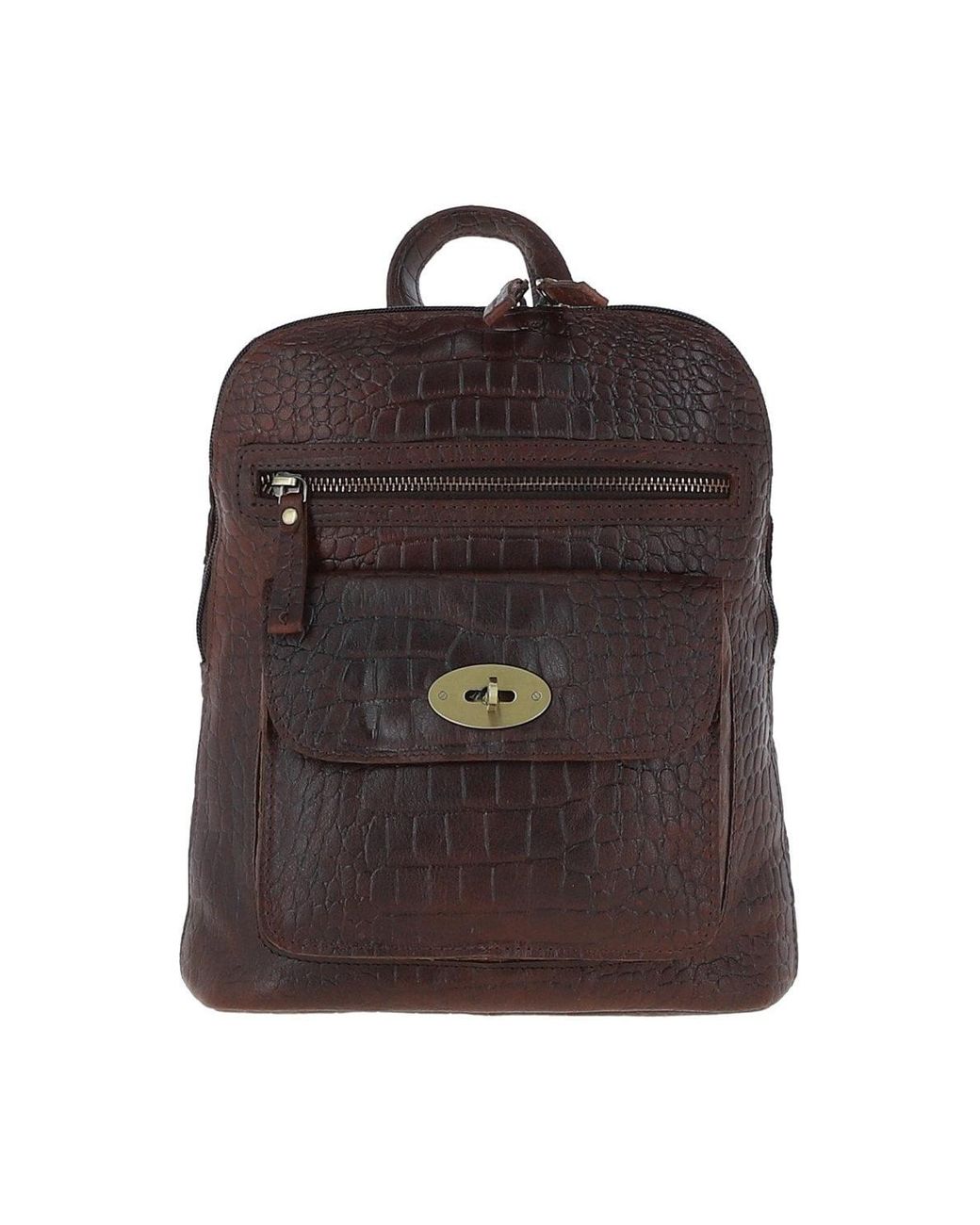 Ashwood Leather Brown 'Bonfanti' Croc Print Real Mini Backpack