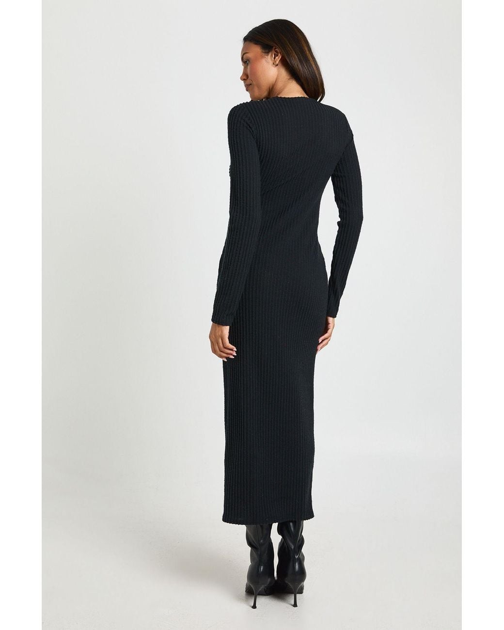 Boohoo Black Maternity Soft Rib Twist Detail Midaxi Dress