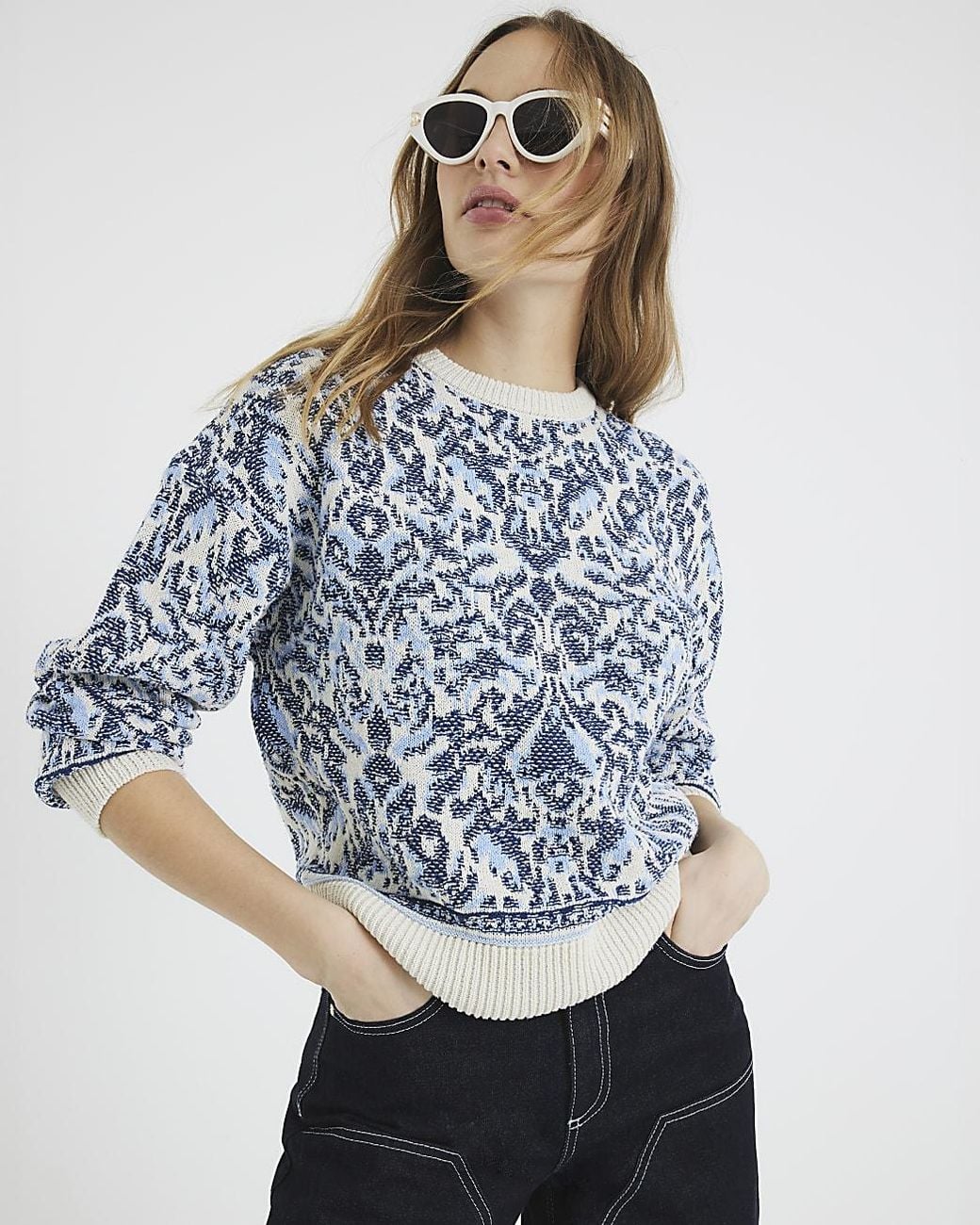 River Island Blue Jumper Paisley Jacquard
