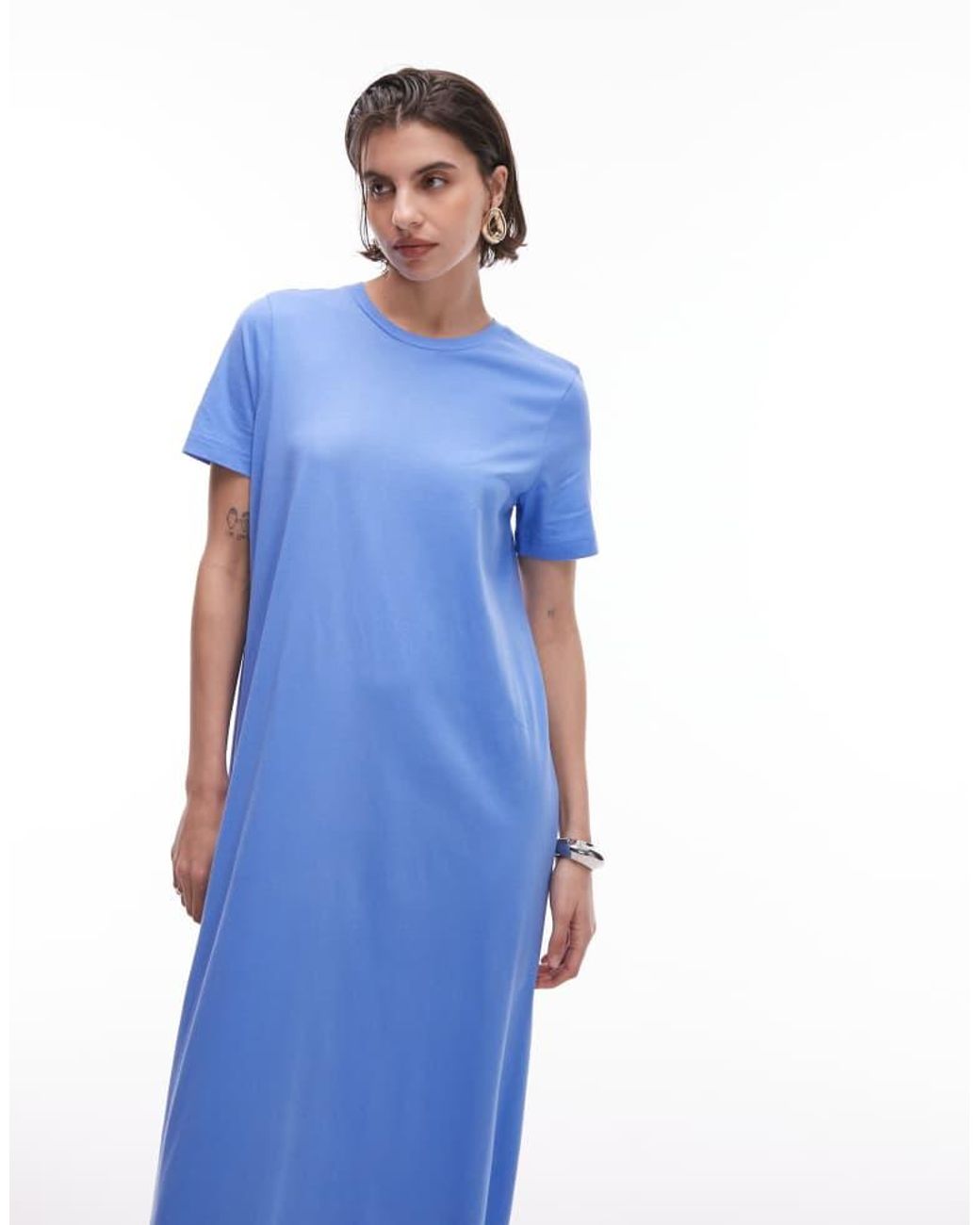 ARKET Blue Pure Cotton Jersey Maxi Dress With Short Sleeves