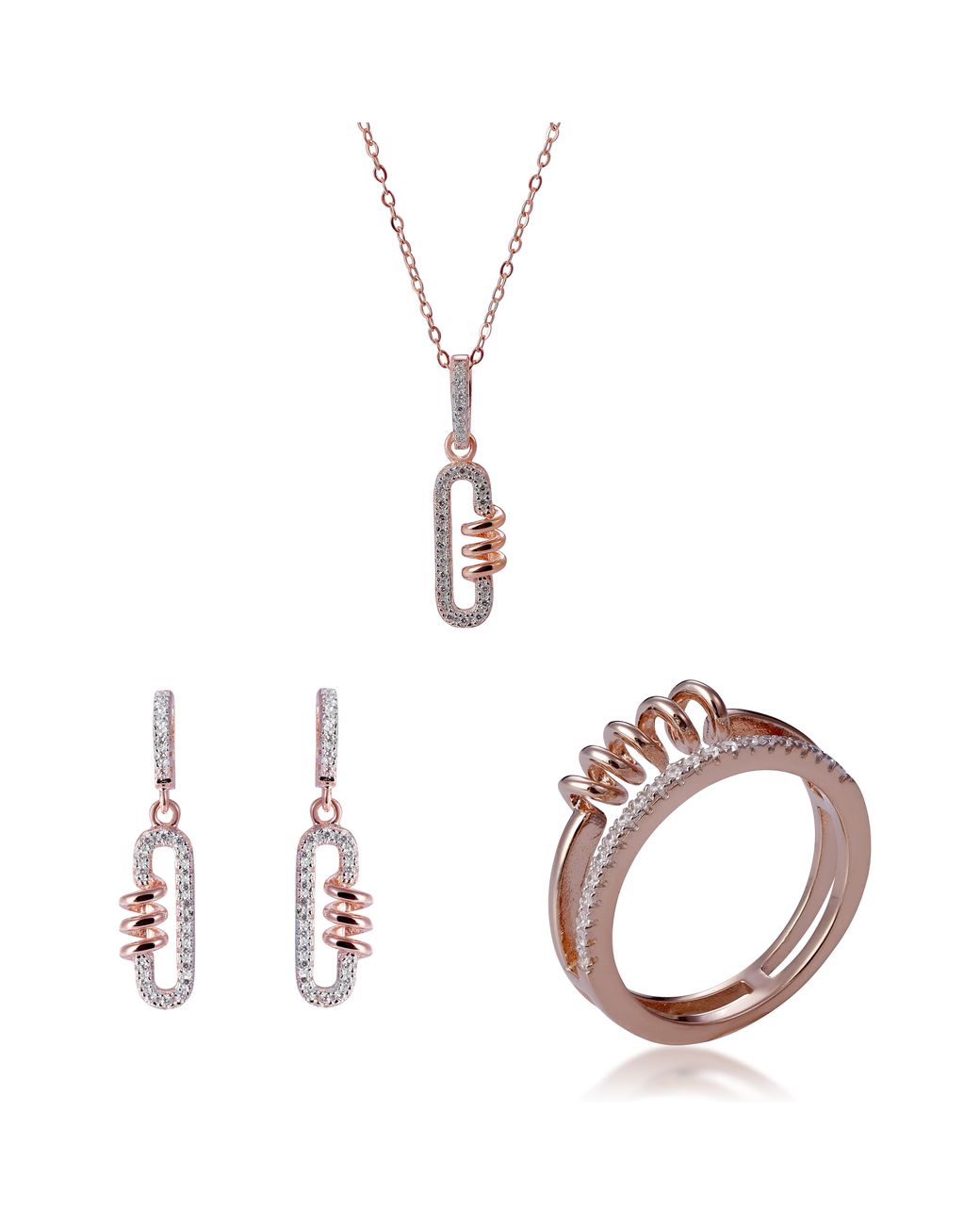 Orphelia Metallic 'Gigi' 925 Sterling Set: Necklace + Earrings + Ring