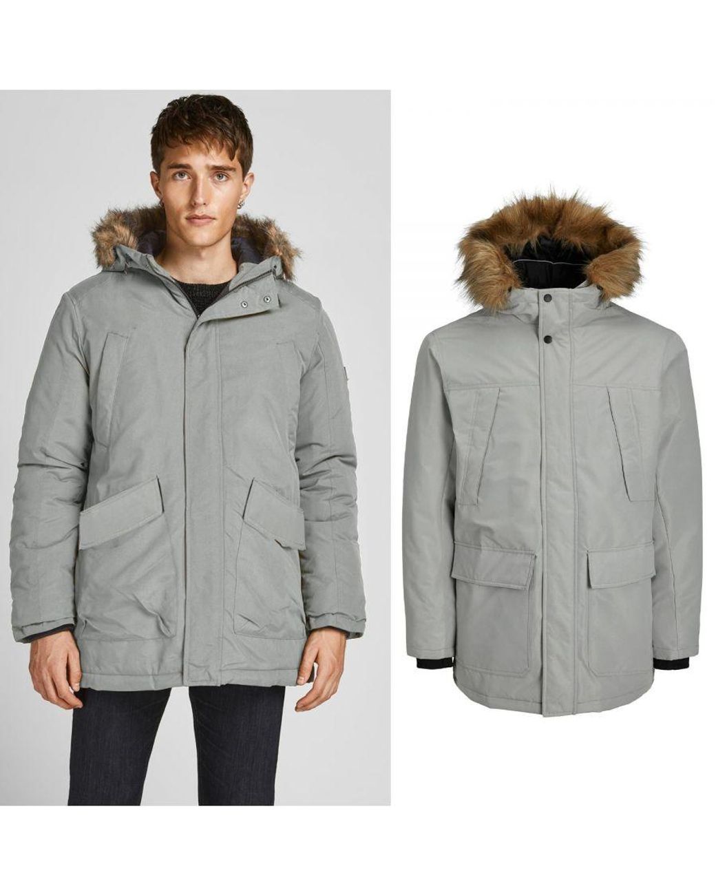 Jack & Jones Gray Great Padded Parka Jacket for men