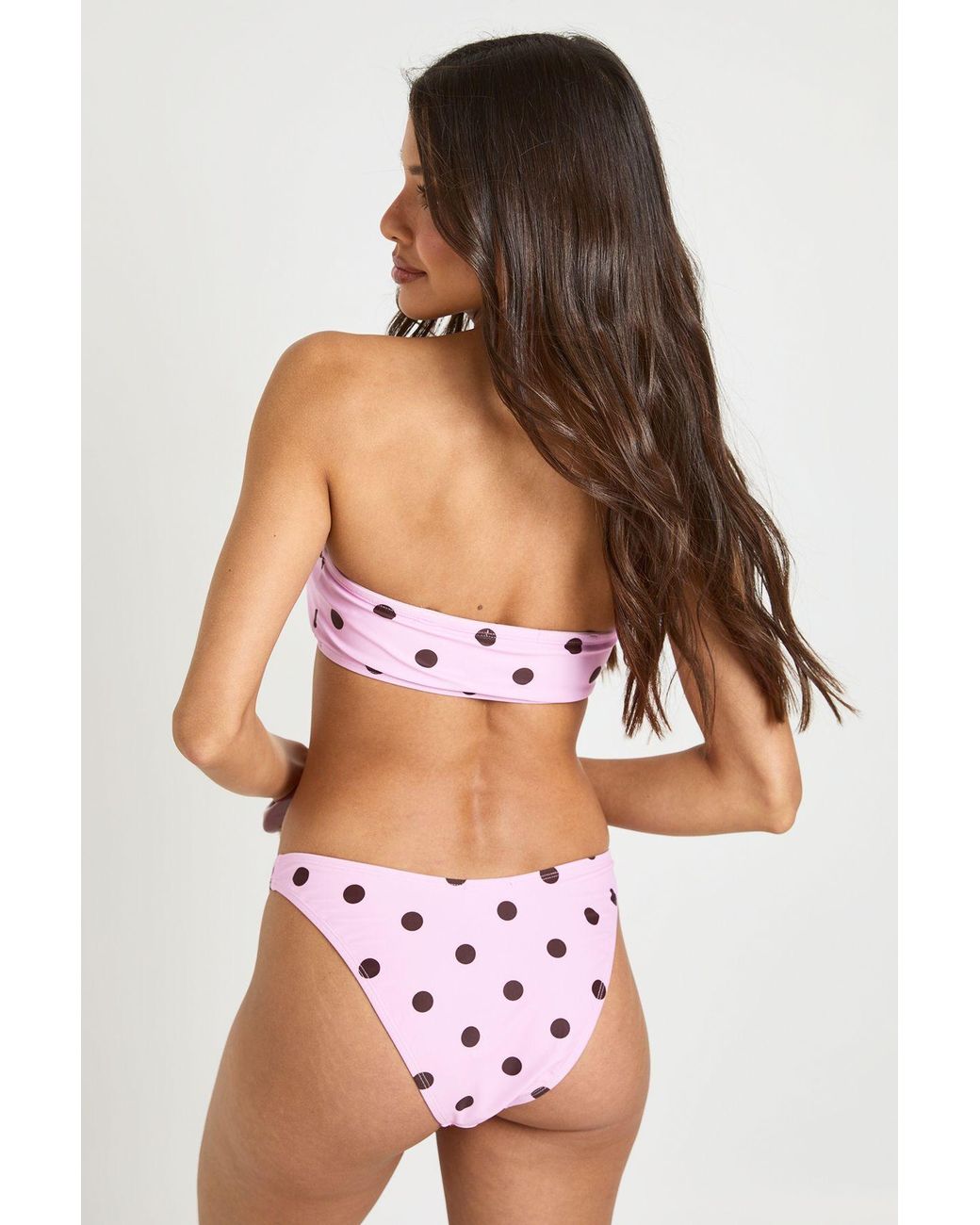 Boohoo Pink Polka Dot Essentials Detachable Strap Bandeau Bikini Top