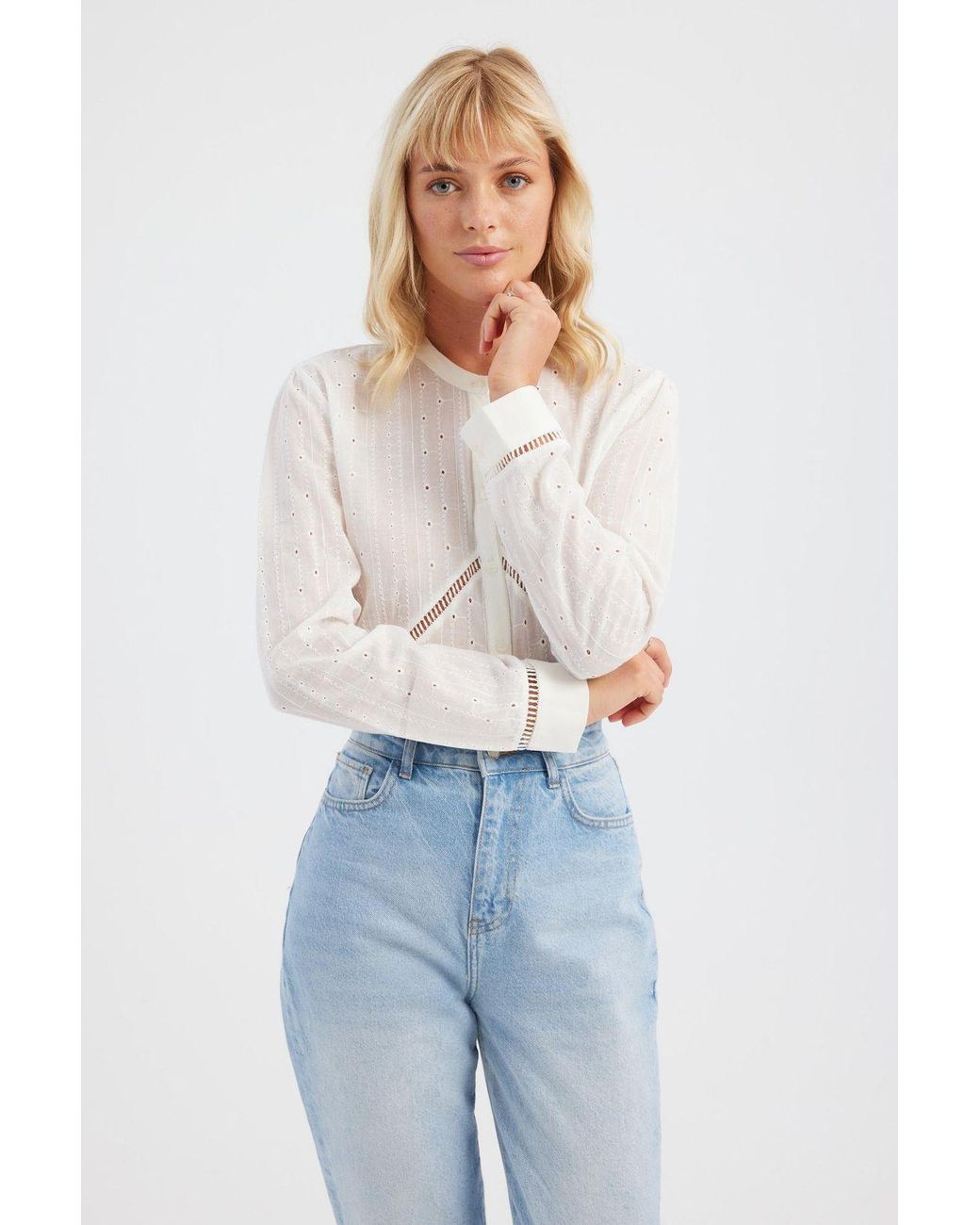Hiccup Blue Embroidered Crew Neck Cotton Shirt