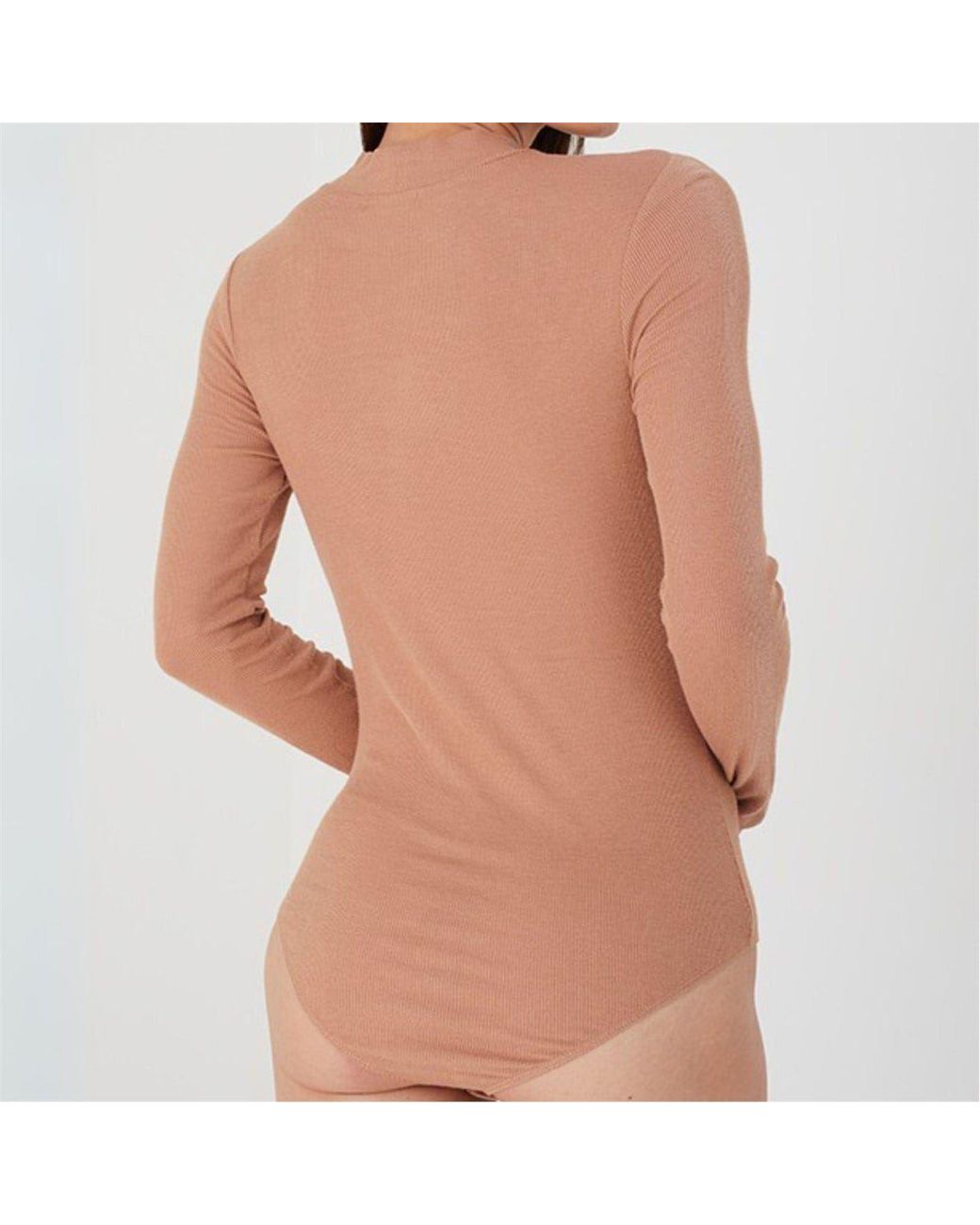 Brave Soul Natural High Neck Bodysuit With Long Sleeves