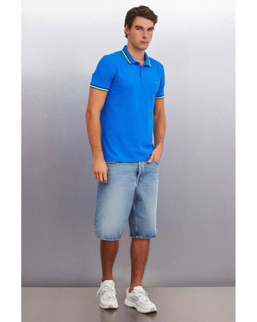 Grimelange Blue Polo Collar Button T-Shirt for men