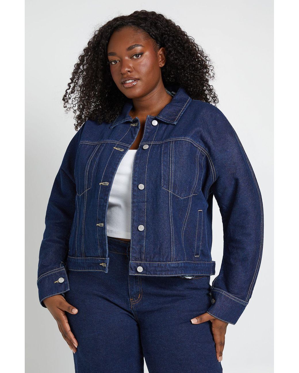 Boohoo Blue Plus Barrel Sleeve Denim Jacket