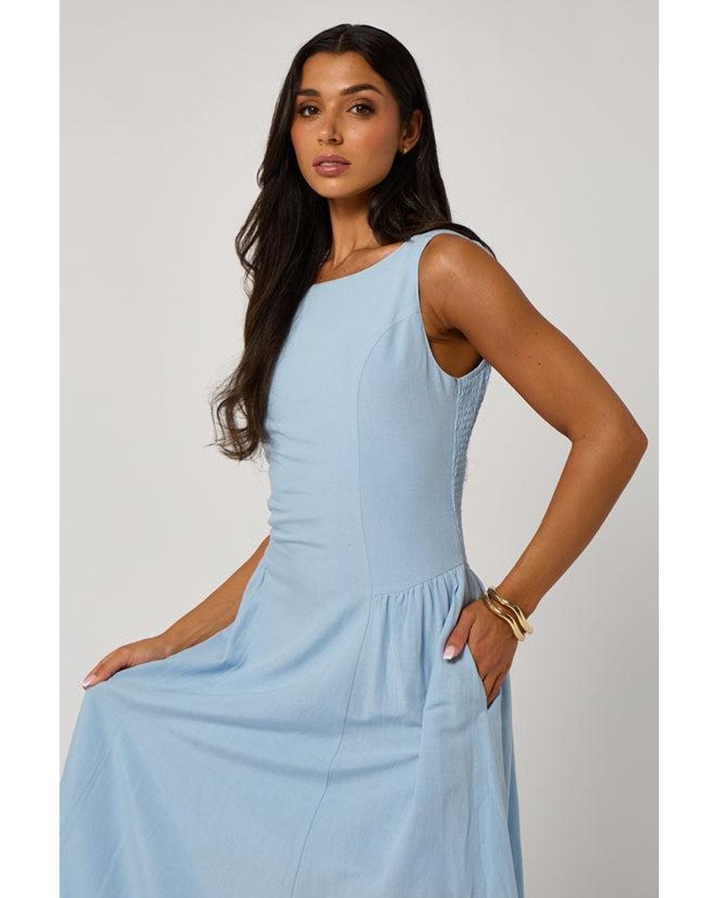 Urban Bliss Blue Linen-Look Sleeveless Smock Dress