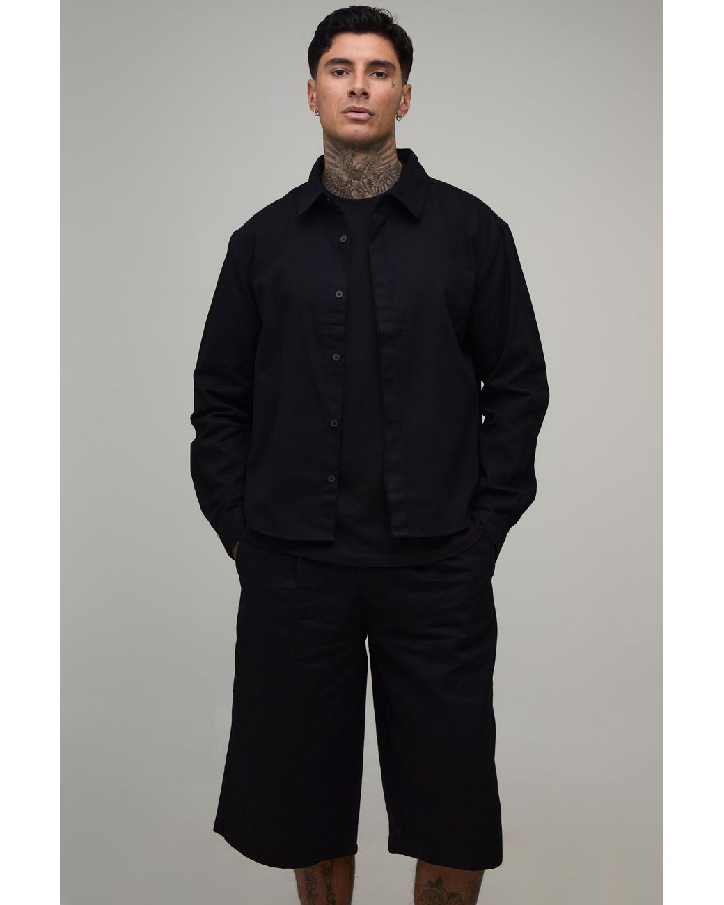 BoohooMAN Blue Tall Oversized Boxy Shirt & Longline Jort Set for men
