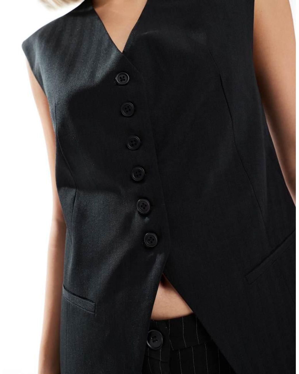 ASOS Black Longline Exaggerated Shoulder Waistcoat