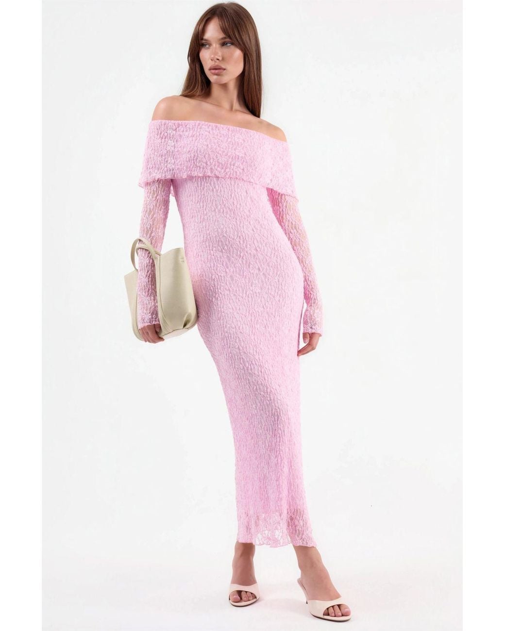 Hiccup Pink Strapless Jacquard Bodycon Midi Dress