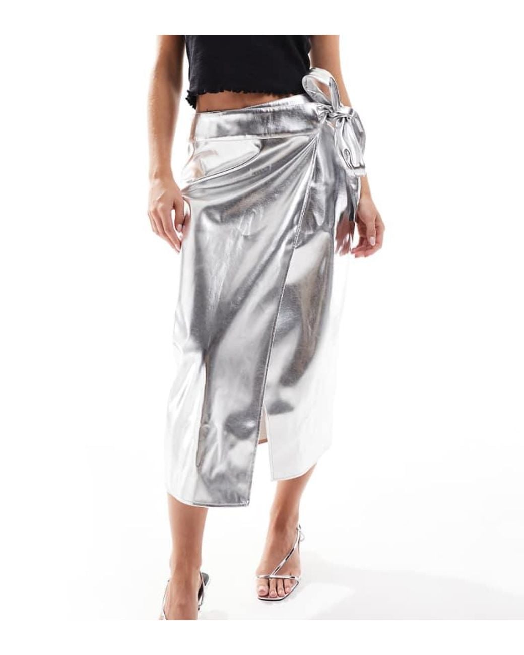 Never Fully Dressed Gray Petite Jaspre Pu Midi Skirt