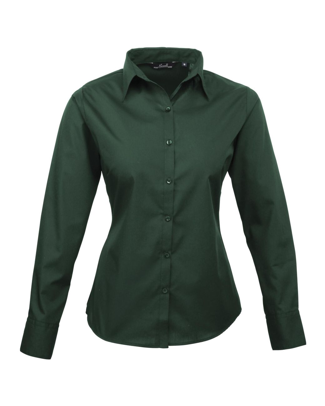 PREMIER Green Ladies Poplin Long Sleeve Blouse Plain Work Shirt (Bottle)