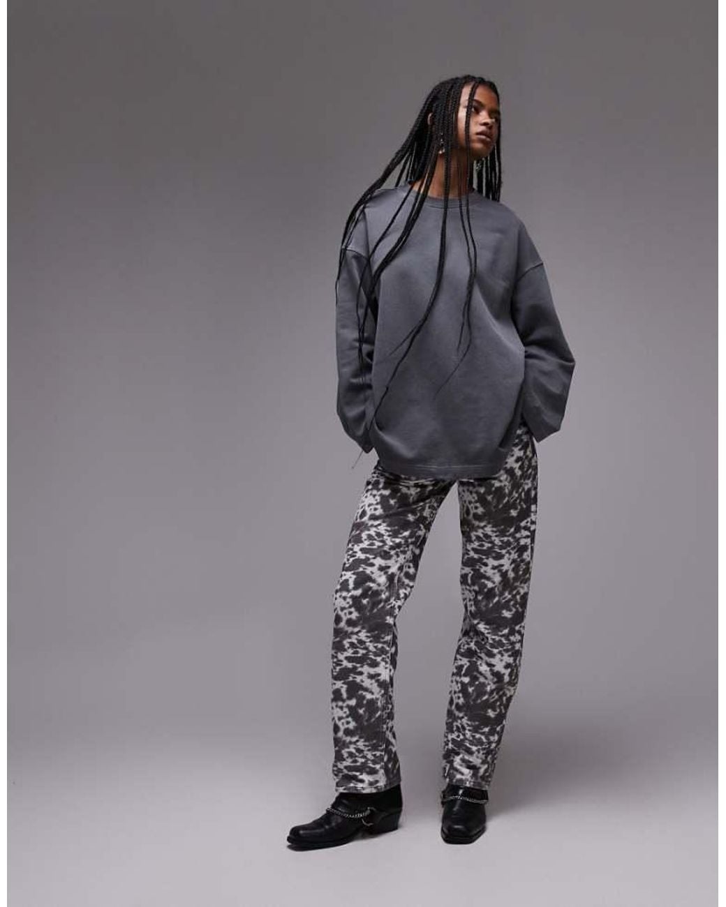 TOPSHOP Gray Low Rise Straight Leg Trouser