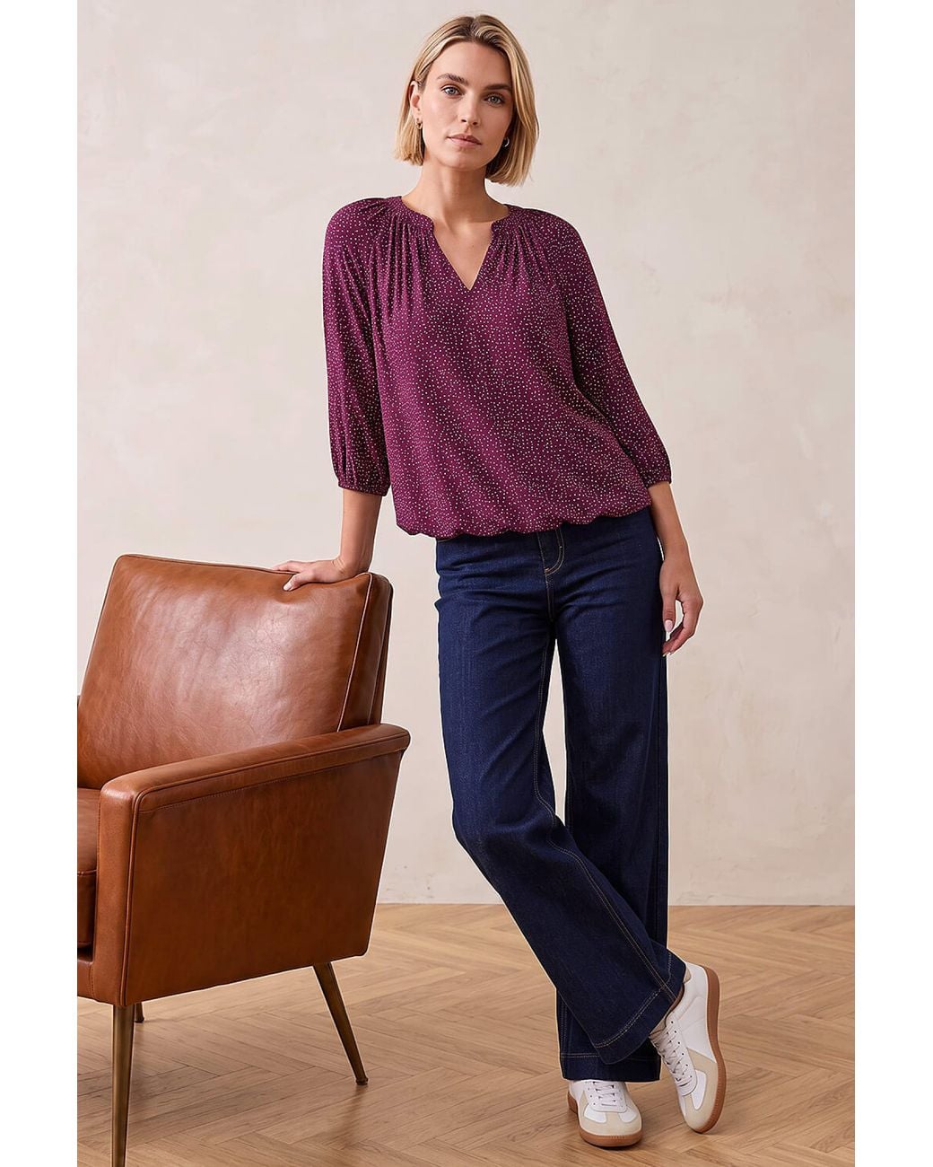 Roman Purple Polka Dot Raglan Top