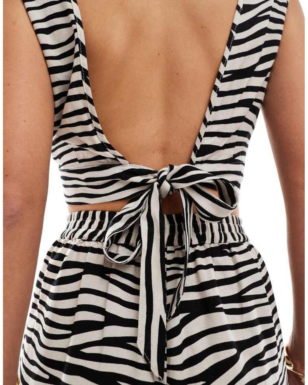 Vero Moda Black Linen Touch Cropped Tie Back Top Co-ord