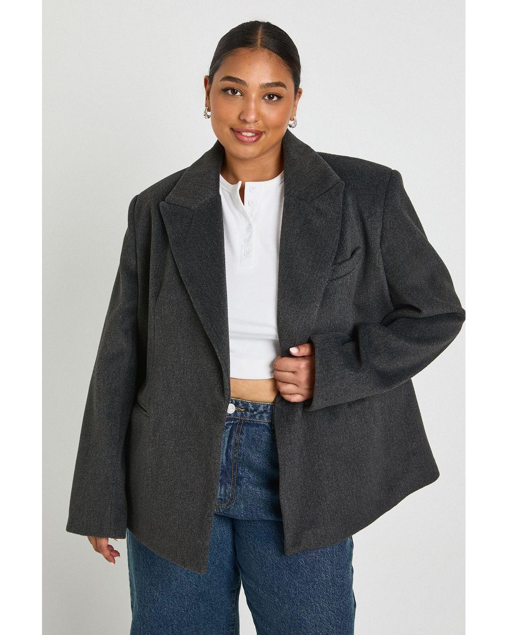 Boohoo Gray Plus Single Breasted Oversized Blazer