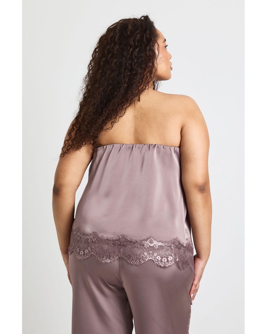 Boohoo Purple Plus Lace Hem Satin Floaty Bandeau Top