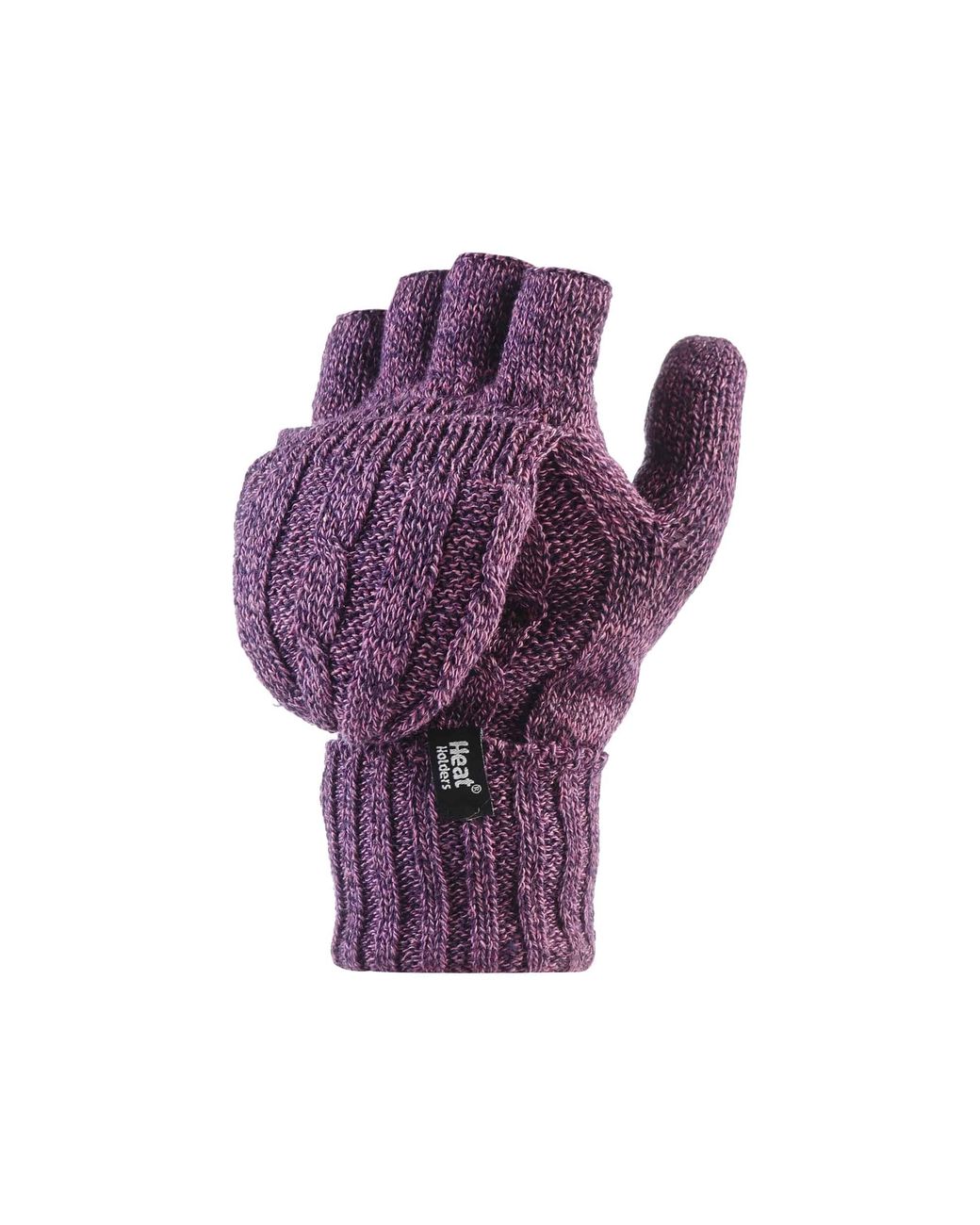 Heat Holders Purple Thermal Converter Fingerless Cable Knit 2.3 Tog Gloves