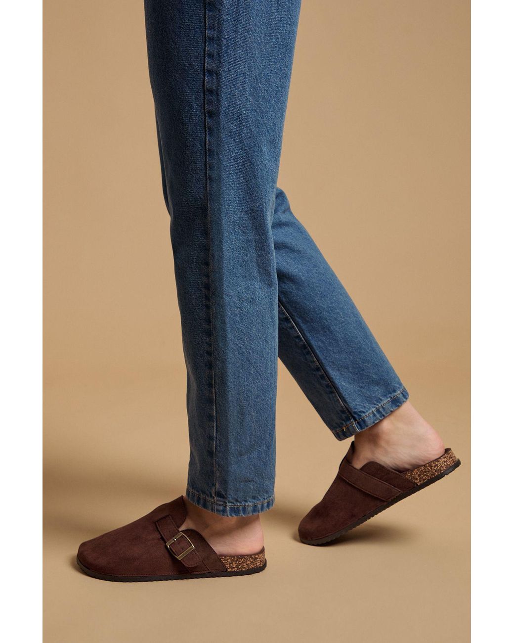 Oasis Blue Jamie Faux Suede Closed Toe Footbed Flat Shoes