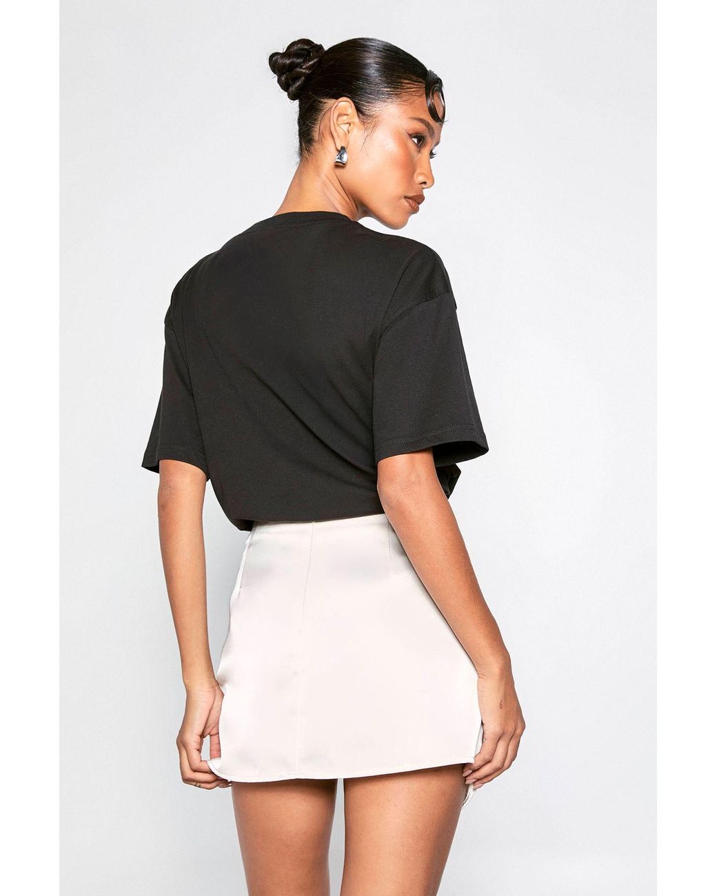 Boohoo White Petite Lace Insert Satin Mini Skirt