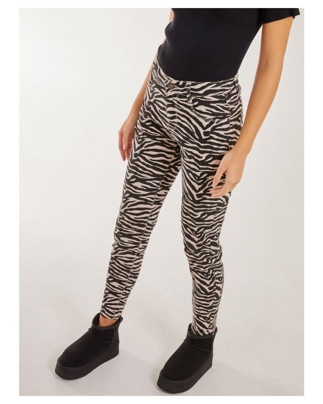 Pink Vanilla Brown Zebra Print Straight Jeans