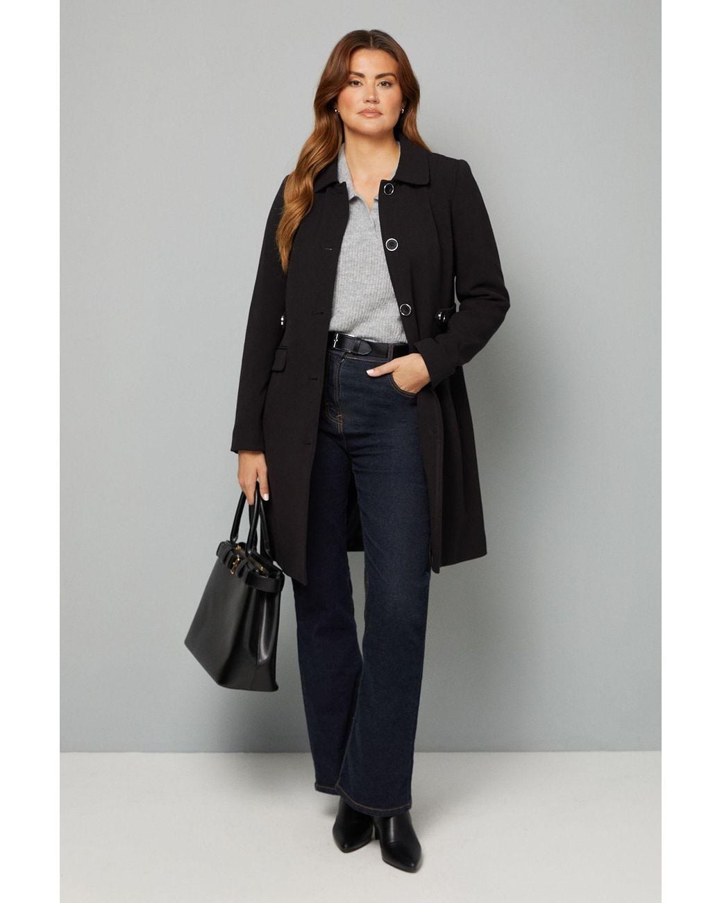 Wallis Black Double Crepe Pea Coat