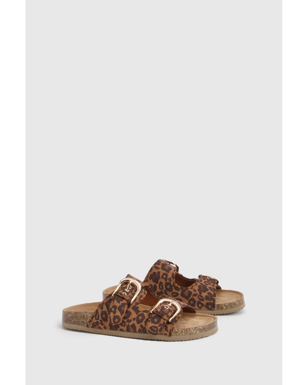 Boohoo Brown Oversized Buckle Double Strap Slider