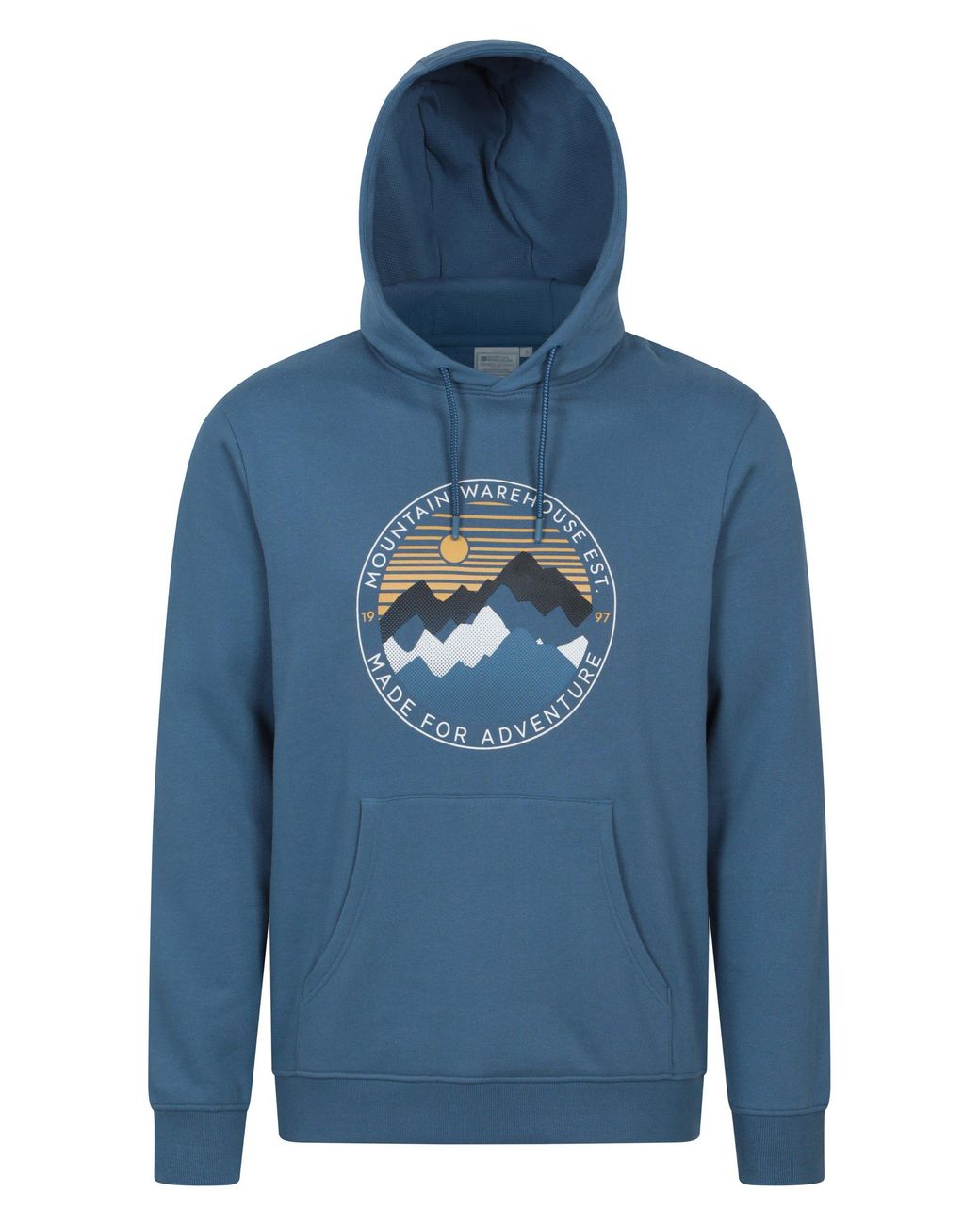 Mountain Warehouse Blue 'Circular Sunset Mountain' Graphic Hoodie With Kangaroo Pocket Pullover Cotton for men
