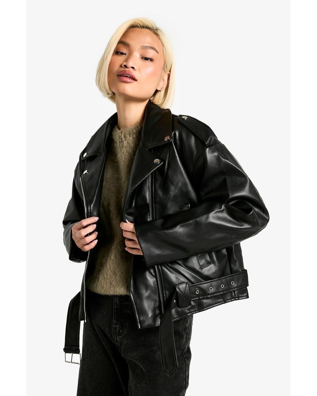 Boohoo Black Fur Lined Biker Jacket