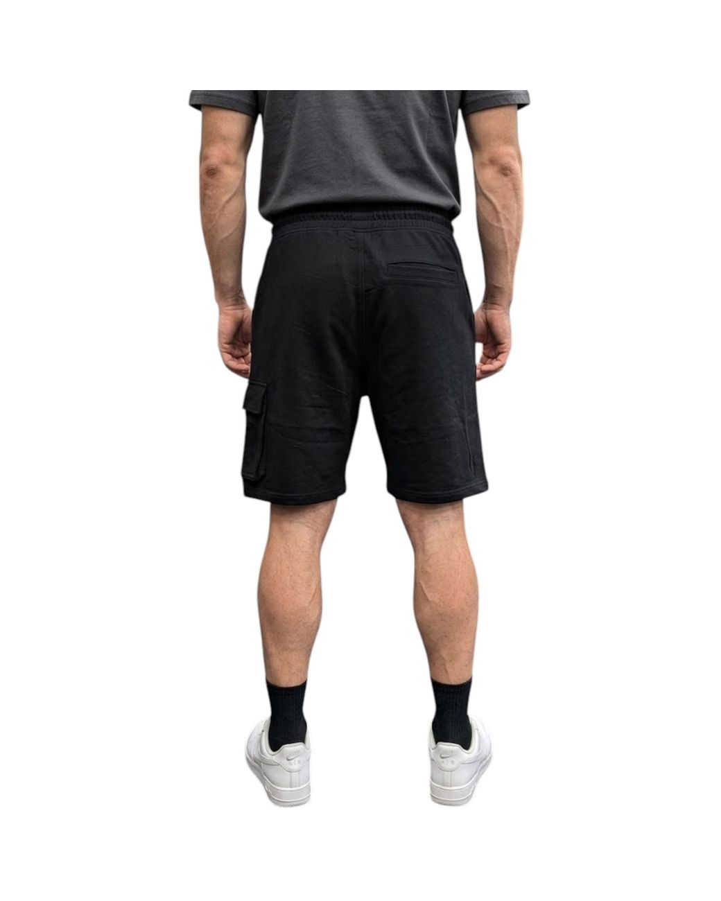 Weekend Offender Black Cargo Shorts Elasticated Summer Loopback Fleece Barmuda for men