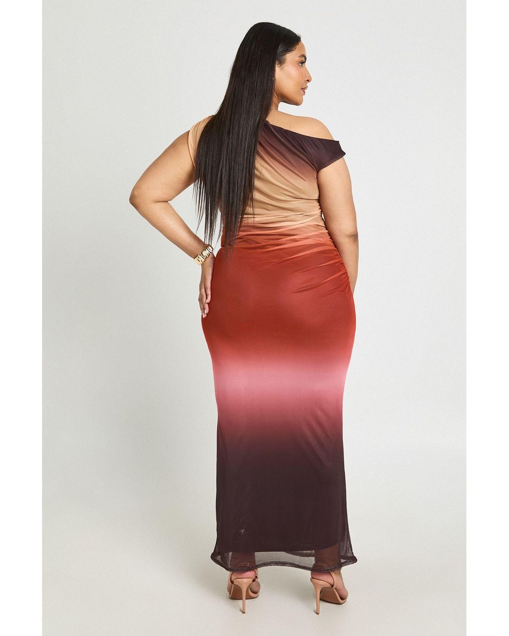 Boohoo Red Ombre Mesh Asymmetric Maxi Dress