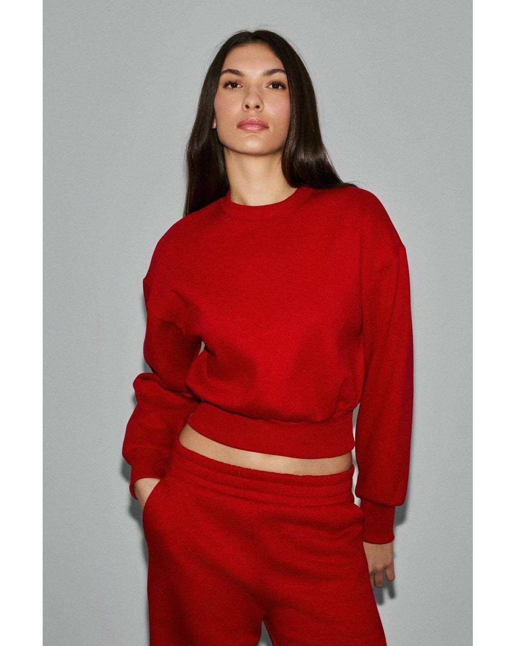 Grimelange Red Crop Crew Neck Sweatshirt