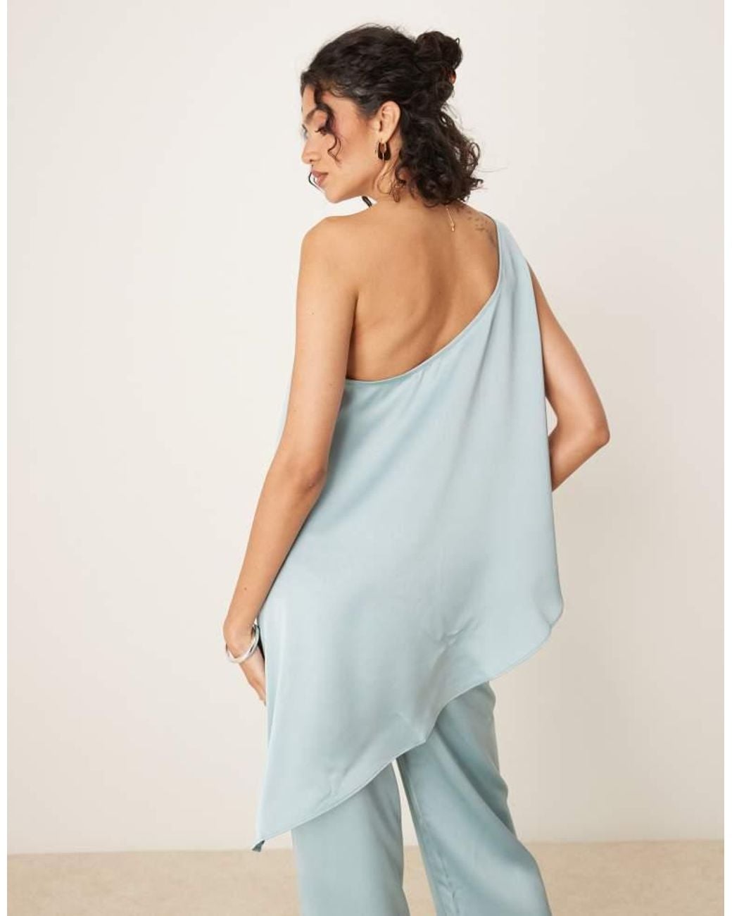 ASOS Blue Tailored One Shoulder Drape Top Co-Ord