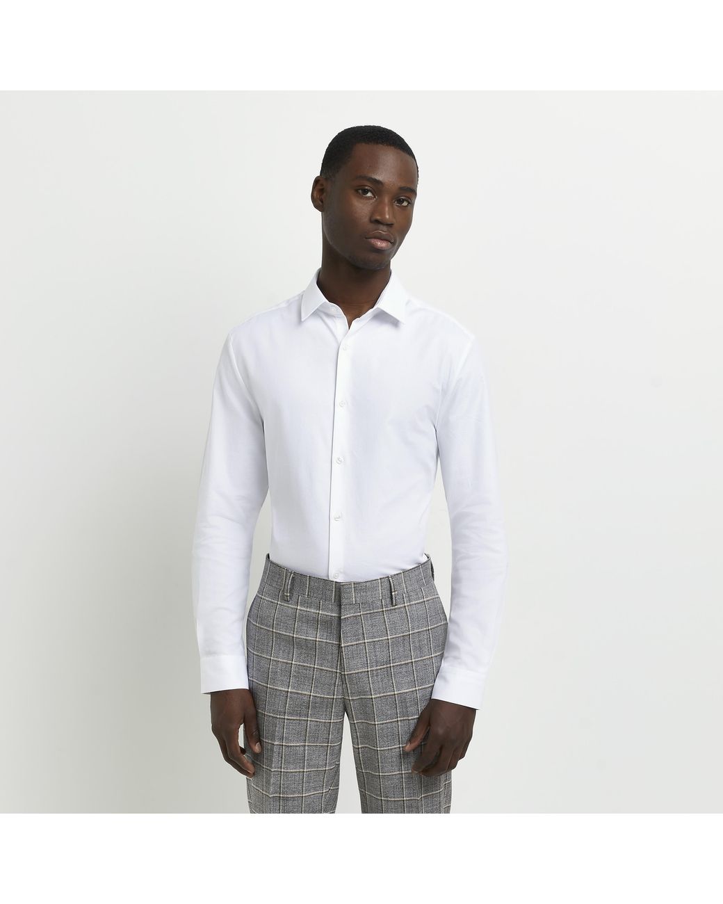 River Island White Slim Fit Easy Iron Shirt for men