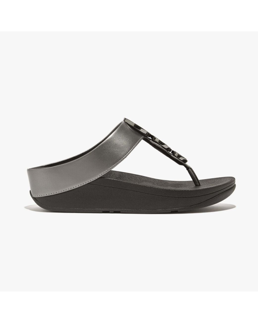 Fitflop Black Halo Bead-Circle Metallic Toe Post Pewter
