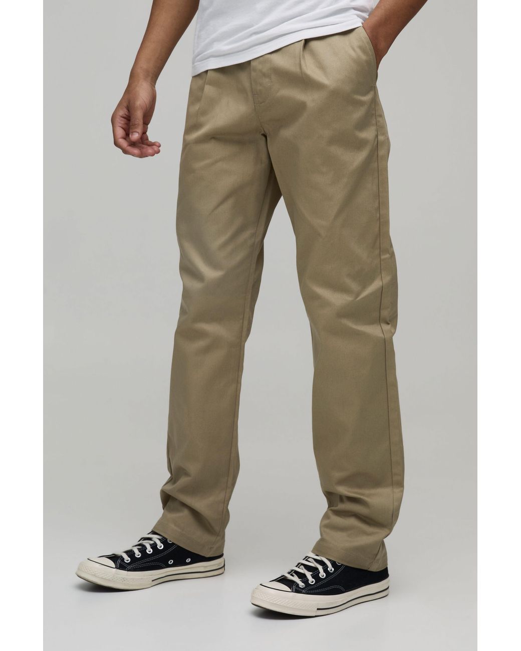 BoohooMAN Green Straight Fit Pleat Front Work 365 Trouser for men
