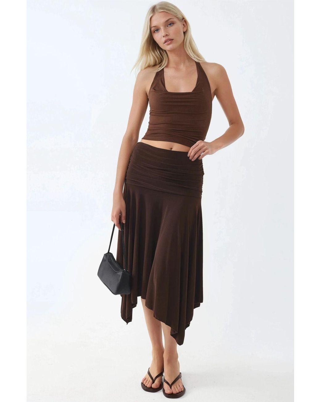 Busem Black Asymmetrical Midi Skirt With Drape Detail