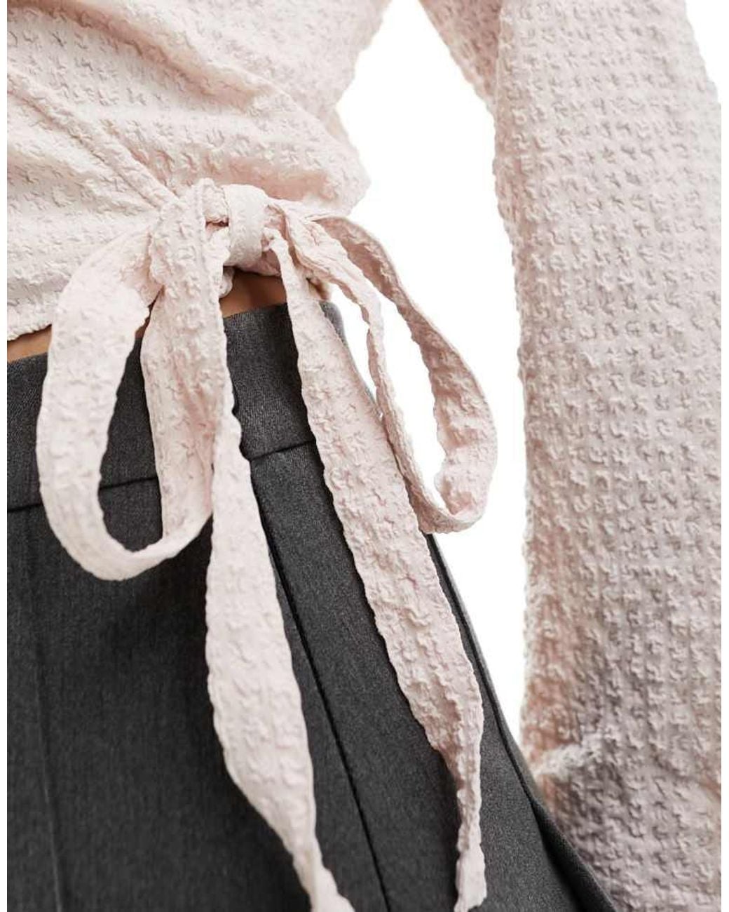 Jdy White Seersucker Wrap Top
