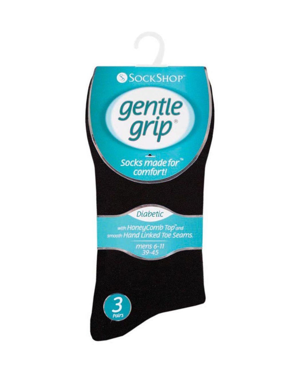 Gentle Grip Black 6 Pair Multipack Diabetic Sock With Honey Comb Top And Hand Linked Toe Seams for men